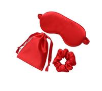 Silk Eye Mask 3Pcs Set Women Imitated Silk Sleep Eye Mask Patches Face Eyeshade Blindfold Travel Rest Cover Night(Red)