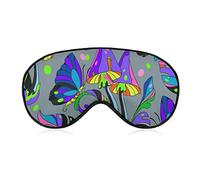Silk Eye Mask Beautiful Trippy Mushroom and Butterfly Art Sleep Mask Eyeshade for Travel/Naps/Yoga/Plane/Night, Sleeping Eye Mask Eye Cover with Elastic Band