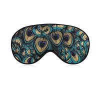 Silk Eye Mask Green Peacock Feather Art Sleep Mask 3D Eye Cover for Travel Work Shift Sleep Naps, Sleeping Eye Mask Eye Cover with Elastic Band