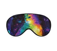Silk Eye Mask Neon Cat Butterfly Art Sleeping Mask 3D Eye Cover for Travel/Naps/Yoga/Plane/Night, Lunch Break Traveling Sleeping Eye Mask Cover with Adjustable Strap