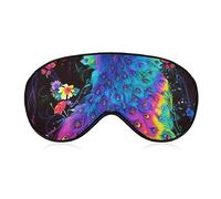 Silk Eye Mask Neon Peacock Flowers Art Sleeping Mask Eye Cover for Travel/Naps/Yoga/Plane/Night, Sleeping Eye Mask Eye Cover with Elastic Band