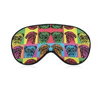 Silk Eye Mask Retro Pug Dog Cartoon Color Pattern Sleep Mask Blindfold Eyeshade for Travel/Naps/Yoga/Plane/Night, Lunch Break Traveling Sleep Eye Mask Cover with Adjustable Strap