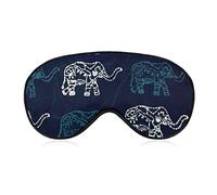 Silk Eye Mask White and Green Elephants Art Sleep Mask Blindfold Eyeshade for Travel/Naps/Yoga/Plane/Night, Lunch Break Traveling Sleep Eye Mask Cover with Adjustable Strap