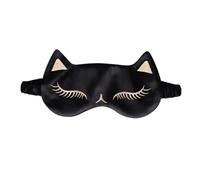 Silk Eyeshade Cat Ice Compress Travel Home Eyeshade Black | Cute Sleep Mask, Adjustable Buckle, Lightweight Silk Finish, for Women, Cat Print