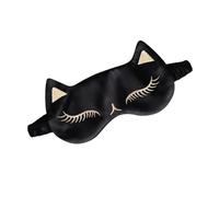 Silk Eyeshade with Cat Print, Adjustable Buckle for Travel | Black Lightweight Design, Home Use, Eye Fatigue Relief, Sleep Support, for Girl and Woman