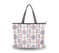 silk fabric zippered tote bag women trendy purses and handbags crossbody for Prom Engagement Cocktail Party Wedding (Boho Red and Blue Vintage Texture) L