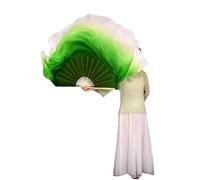 Silk Fans 1pc Two Layers Double Veil Folding Fan Bellydance Performance Show Props Half Circle Veils Dark Green(Style a 31-40cm,1PC Left hand)