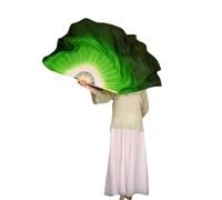 Silk Fans 1pc Two Layers Double Veil Folding Fan Bellydance Performance Show Props Half Circle Veils Dark Green(Style B 31-40cm,1PC Left hand)
