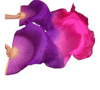 Silk Fans,Belly Dance Fans Belly Dance Silk Fans Hand Dyed Silk 1 Pair Of Belly Dancing Fans Black + Red Orange +Yellow(Gold)