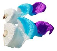 Silk Fans,Belly Dance Fans Belly Dance Silk Fans Hand Dyed Silk 1 Pair Of Belly Dancing Fans Black + Red Orange +Yellow(Light Green)