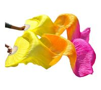 Silk Fans,Belly Dance Fans Belly Dance Silk Fans Hand Dyed Silk 1 Pair Of Belly Dancing Fans Black + Red Orange +Yellow(Silver)