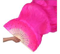 Silk Fans,Belly Dance Fans Fan For Dancing 1.5m Imitation Silk Dance Kung Fu Tai Chi Fan Stage Performance Props Decor Wedding Hand Fans(Rose Red)