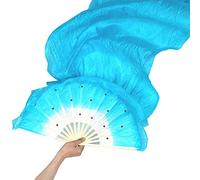 Silk Fans,Belly Dance Fans Fan For Dancing 1.5m Imitation Silk Dance Kung Fu Tai Chi Fan Stage Performance Props Decor Wedding Hand Fans(Blue)