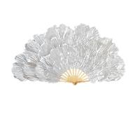 Silk Fans,Belly Dance Fans Stage Performance Props Dancing Silk Fan Belly Dance Dancing Peony Double-sided Large Flower Petals(White,Left- fan)