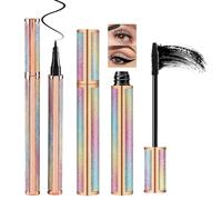 Silk Fiber Mascara & Liquid Eyeliner Set - Black, Waterproof Smudge-Proof Long-Lasting Eye Makeup Kit, Volumizing Mascara with Quick-Dry Slim Eyeliner Pen（2 Pack）