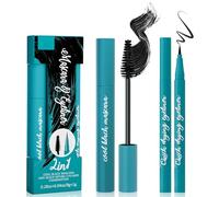 Silk Fiber Waterproof Mascara & Precise Felt Tip Eyeliner Set - Black, Smudge-Proof, Sweat-Proof for Longer, Thicker, Voluminous Eyelashes - Perfect Eye Makeup