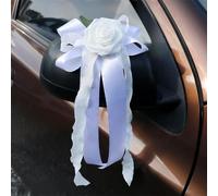 Silk Flower Car Bow Set for Wedding Decorations - Large Pull Bows with Satin Ribbon for Bonnet & Stairs - 36x17cm Pink Pair(6PC white)
