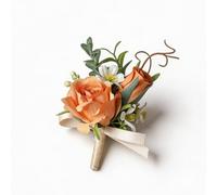 Silk Flowers Artificial Boutonnieres Flowers, Elegant Artificial Flowers, Elegant Wedding Wrist Corsage Classic Pearl White Roses(Orange)