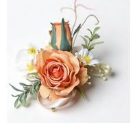 Silk Flowers Artificial Boutonnieres Flowers, Elegant Artificial Flowers, Elegant Wedding Wrist Corsage Classic Pearl White Roses(Orange Wrist Flower)