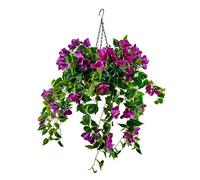 Silk Flowers Chain Hanging Basket Flowerpot DIY Fake Flower Vine Artificial Bougainvillea Purple (Medium Basket)