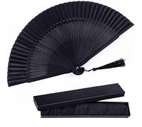 Silk Folding Fan, Bamboo Wood Hand Fan Japanese Vintage Retro Style Handmade Handheld Fan with a Fabric Sleeve and Tassels for Home Decoration Party Father's Day Wedding Dancing Easter Summer Gift