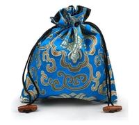 Silk Gift Bags, Brocade Drawstring Pouch Large Jewelry Storage Bag for Bracelets Necklaces with Lined Interior(Sky Blue)