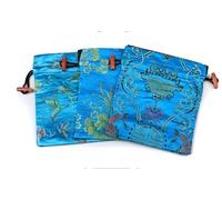Silk Gift Bags, Large Brocade Drawstring Pouch for Jewelry Storage and Craft Packaging 6.3 x 7.5 Inch(Sky Blue Pattern Random (10 Pcs))