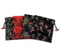 Silk Gift Bags, Large Brocade Drawstring Pouch for Jewelry Storage and Craft Packaging 6.3 x 7.5 Inch(Black Pattern Random) 10 Pcs