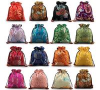 Silk Gift Bags, Large Brocade Drawstring Pouch for Jewelry Storage and Craft Packaging 6.3 x 7.5 Inch(Mixed Color Pattern) 10 Pcs