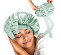 Silk Hair Bonnet for Sleeping - Hyaluronic Acid Infused Satin Bonnet with Adjustable Ties, Double-Layer Ultra-Soft for Hair Moisture & Protection, Comfortable for Women Hair Care (Sage)