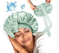 Silk Hair Bonnet for Sleeping - Hyaluronic Acid Infused Satin Bonnet with Adjustable Ties, Double-Layer Ultra-Soft for Hair Moisture & Protection, Comfortable for Women Hair Care (Sage)