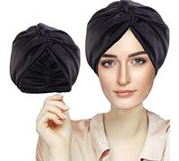 Silk Hair Bonnet Hair Wrap for Sleeping, Imitation Silk Bonnet Sleep Night Cap for Women Hair Care, Double Layer Soft Silky Head Scarf Match Strong Elastic Band Apply to Washing, Makeup, Sport Black