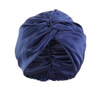Silk Hair Cap Lady Cross Twist Silky Shower Cap Double Layer Artificial Silk Head Turban Women Makeup Hat For Home Use(Dark Blue)