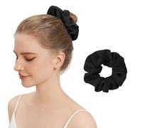 Silk Hair Scrunchies for Women, 100% Mulberry Silk Hair Ties, No Damage for Curly Hair, Large Scrunchie for Sleep, 1-Pack, Balck, L