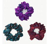 Silk Hair Scrunchies, Set of 3 pcs, 100% Mulberry Silk Jacquard Hair Ties for Frizz and Breakage Prevention, Elastic ponytail Holders, Hair Accessories, Dragonflies pattern (3 pcs, Dark variants)