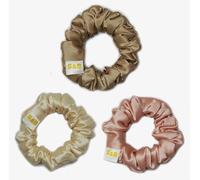 Silk Hair Scrunchies Set of 3 pieces, 100% Mulberry Silk Satin Hair Ties for Frizz and Breakage Prevention, Elastic ponytail Holders, Hair Accessories, Medium size 2 cm width (Gold, Beige, Pink)