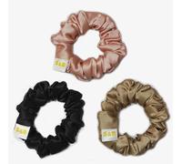 Silk Hair Scrunchies Set of 3 pieces, 100% Mulberry Silk Satin Hair Ties for Frizz and Breakage Prevention, Elastic ponytail Holders, Hair Accessories, Medium size 2 cm width (Black, Beige, Pink)