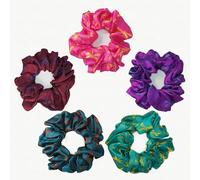 Silk Hair Scrunchies, Set of 5pcs, 100% Mulberry Silk Jacquard Hair Ties for Frizz and Breakage Prevention, Elastic ponytail Holders, Hair Accessories, Dragonflies pattern (5 pcs, Multicolour)