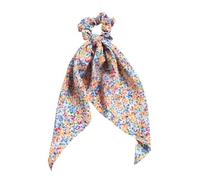 Silk Hair Wrap Floral Printing Bow Long Ribbon Ponytail Scarf Hair Tie Scrunchies Women Girls Elastic Hair Bands Hair Accessories(Light Blue)
