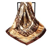 Silk Hair Wrap Scarf Women Casual Scarf Silk Flower Printed Silk Scarf Printing Square Scarf Turban Womens Dress Scarf (Coffee, One Size)