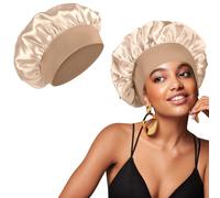 Silk Hair Wrap Sleeping,Silk Bonnet Hair Bonnet Sleeping, 1pcs Night Sleep Cap silk Bonnet Girls, Hair Care sleeping Head Cover Elastic Hat Hair Bonnet Black hair Curly Hair (Beige)