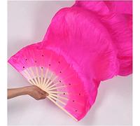 Silk Hand Fans，Artificial Silk Fans,Long Silk Fans，Fan Veils Party Belly Dance Professional Reusable Portable Costume Stage Accessories Colorful Long Veil Silk Fan (Color : Rose, Size : Onecolor)