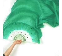 Silk Hand Fans，Artificial Silk Fans,Long Silk Fans，Fan Veils Party Belly Dance Professional Reusable Portable Costume Stage Accessories Colorful Long Veil Silk Fan (Color : Green, Size : Onecolor)