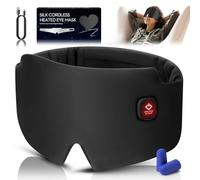 Silk Heated Eye Mask, 2000mAh Large Size Cordless Sleep Mask Warm Eye Compress Electric Heating Pad for Stye Blepharitis Dry Eyes Sinus Migraine Gifts for Men and Women (Black)