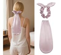 Silk Hood for Sleeping, Long Hair, Hair Protection for the Night, 2-in-1 Silk Scrunchie, Sleep Cap, Hair Protection, Silk Scarf Hair Sleeping, Adjustable Mulberry Silk Sleep Cap (Pink)