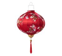 Silk Lantern Retro Peony Flower Pattern Chinese Hanging Lantern Chinese Paper Lanterns Iron Frame Round Chinese Lanterns(Rojo,12inch)