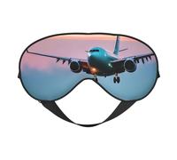 Silk Like Airplane in The Evening Lights Print Soft Sleep Eye Mask Comfortable Blindfold Adjustable Eye mask for Sleep