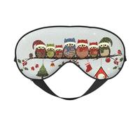 Silk Like Cute Christmas Owls on Branch Print Soft Sleep Eye Mask Comfortable Blindfold Adjustable Eye mask for Sleep