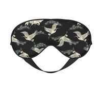 Silk Like Japanese Crane & Pine Print Soft Sleep Eye Mask Comfortable Blindfold Adjustable Eye mask for Sleep