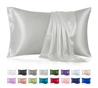 Silk Like Satin Pillowcase Queen Size, Silver Grey Smooth and Cooling Satin-Silk Pillow Cases for Hair and Skin with Envelope Closure, Gift for Women Men, 2 Pack (20x30, Silver Grey)
